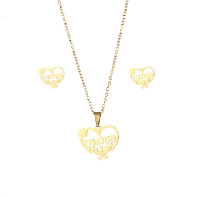 Wholesale Mother's Day Gift MAMA Stainless Steel Necklace Earrings Set